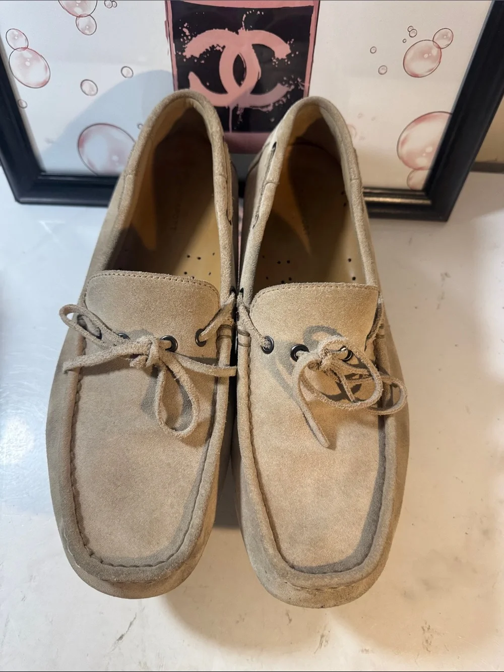 Rockport Beige Suede Men's Boat Shoes - Lace Moccasin Style - Size 12M